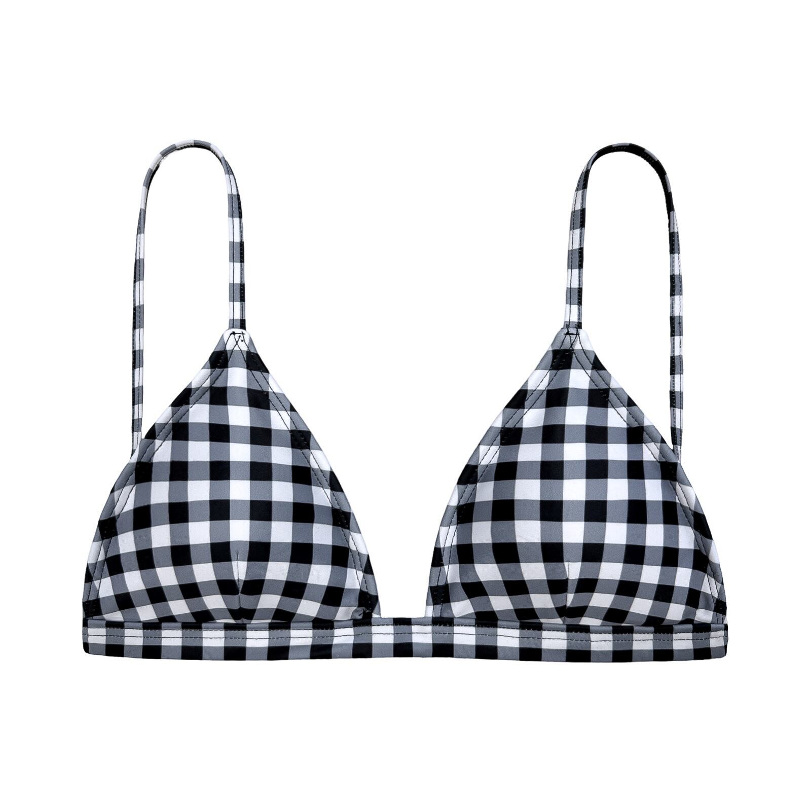 black gingham check small triangle bikini tops