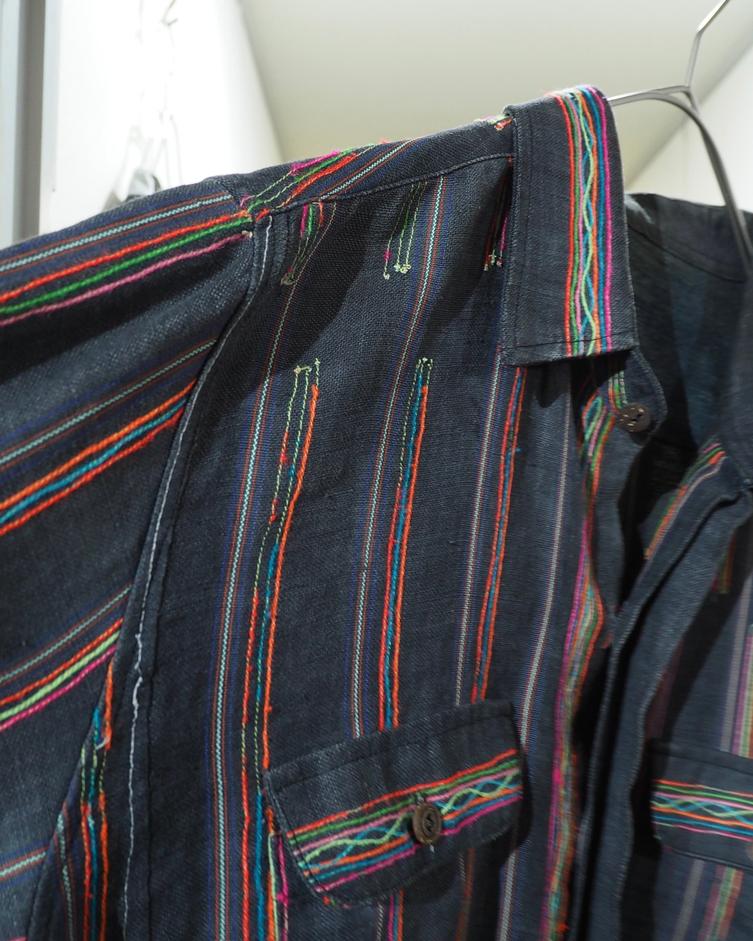 Colorful Thread Stripe Embroidery vintage Over Dyed shirt