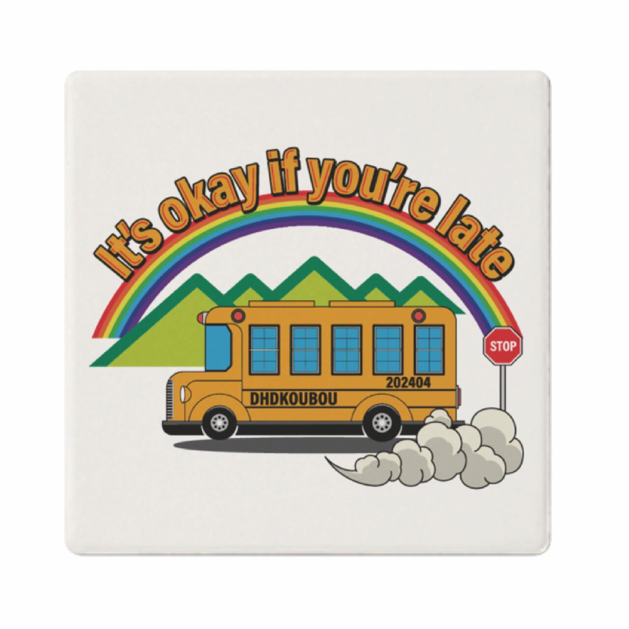 DHD(M)026【白雲石吸水コースター　スクールバス】