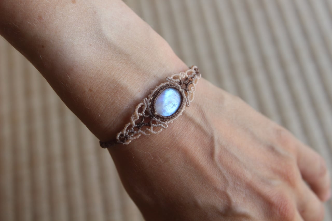 Rainbow moonstone micro macrame bracelet