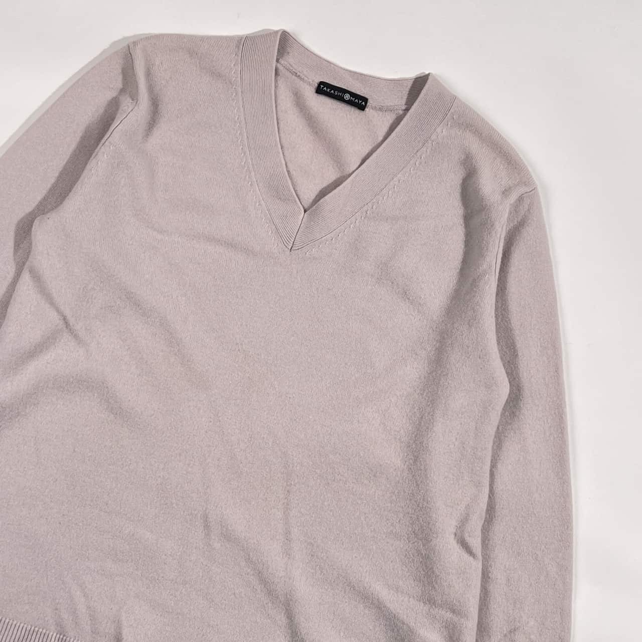 カシミヤ100% TAKASHIMAYA タカシマヤ Vネック ニット セーター L/アイスグレー レディース