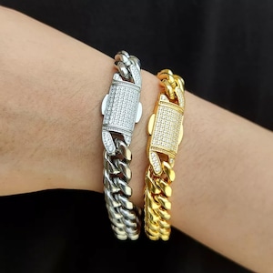 Iced Out Clasp Miami Chain Bracelet 【GOLD/SILVER】