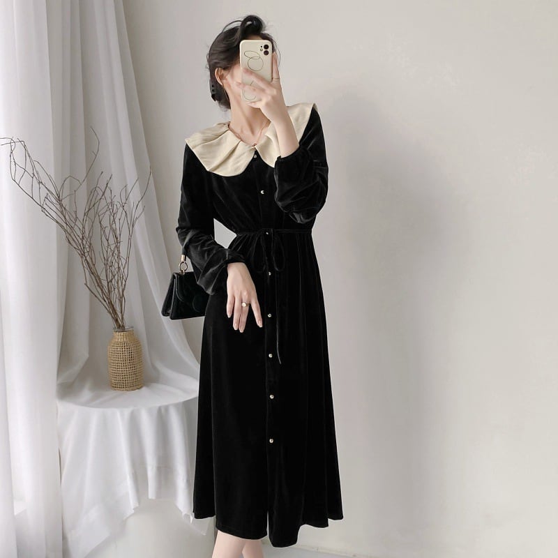 【dress】フリルベルベットワンピース M18532