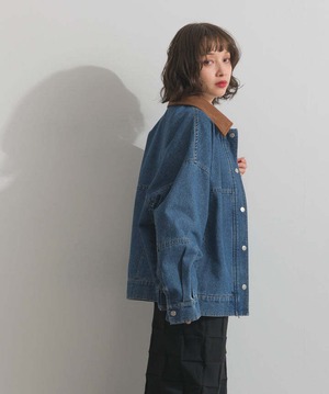 3003 スウェード襟切替デニムブルゾン blue