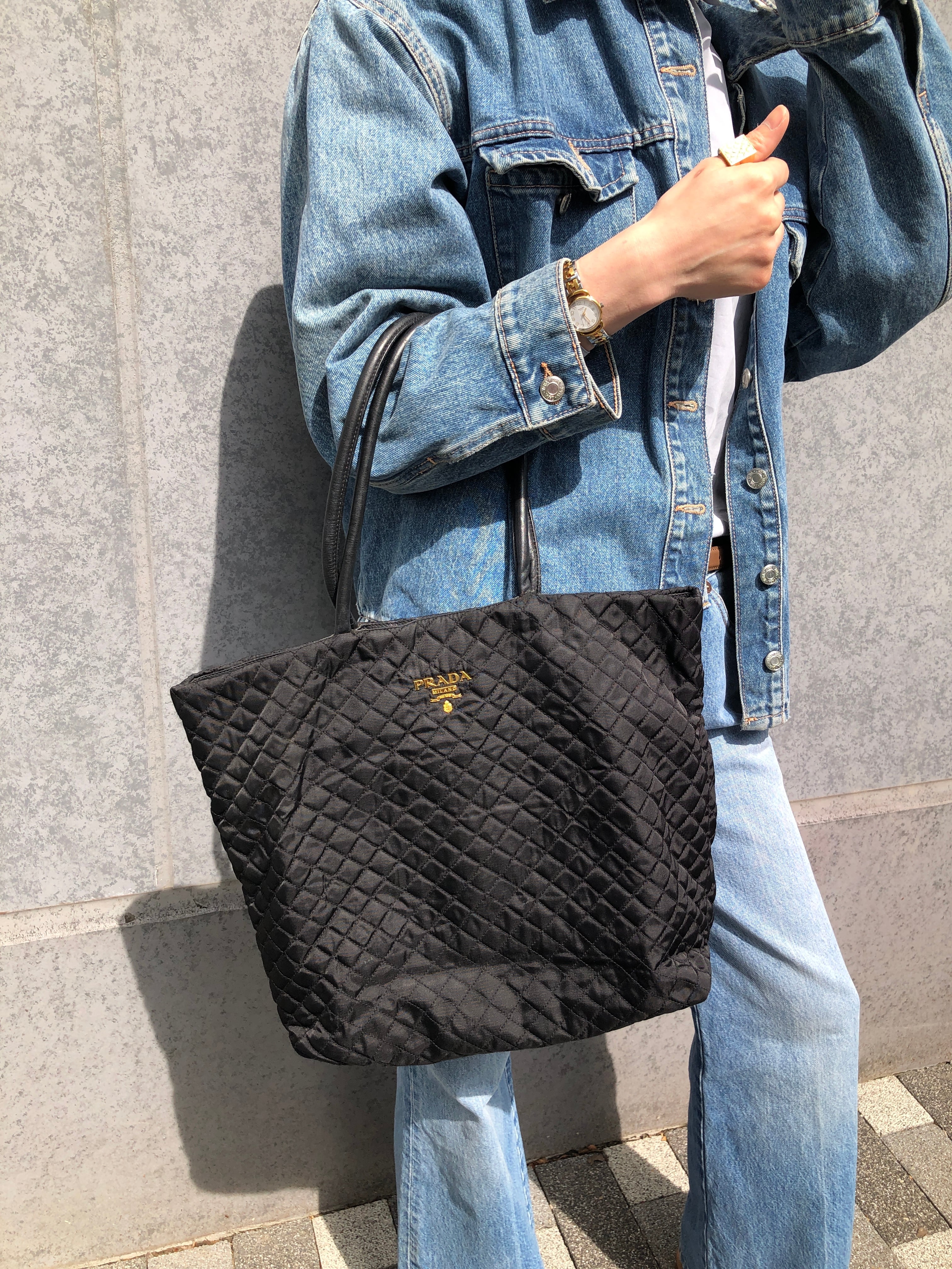 PRADA プラダ ハンドバッグ ブラック ロゴ キルティング トートバッグ vintage ヴィンテージ オールド 58xguc