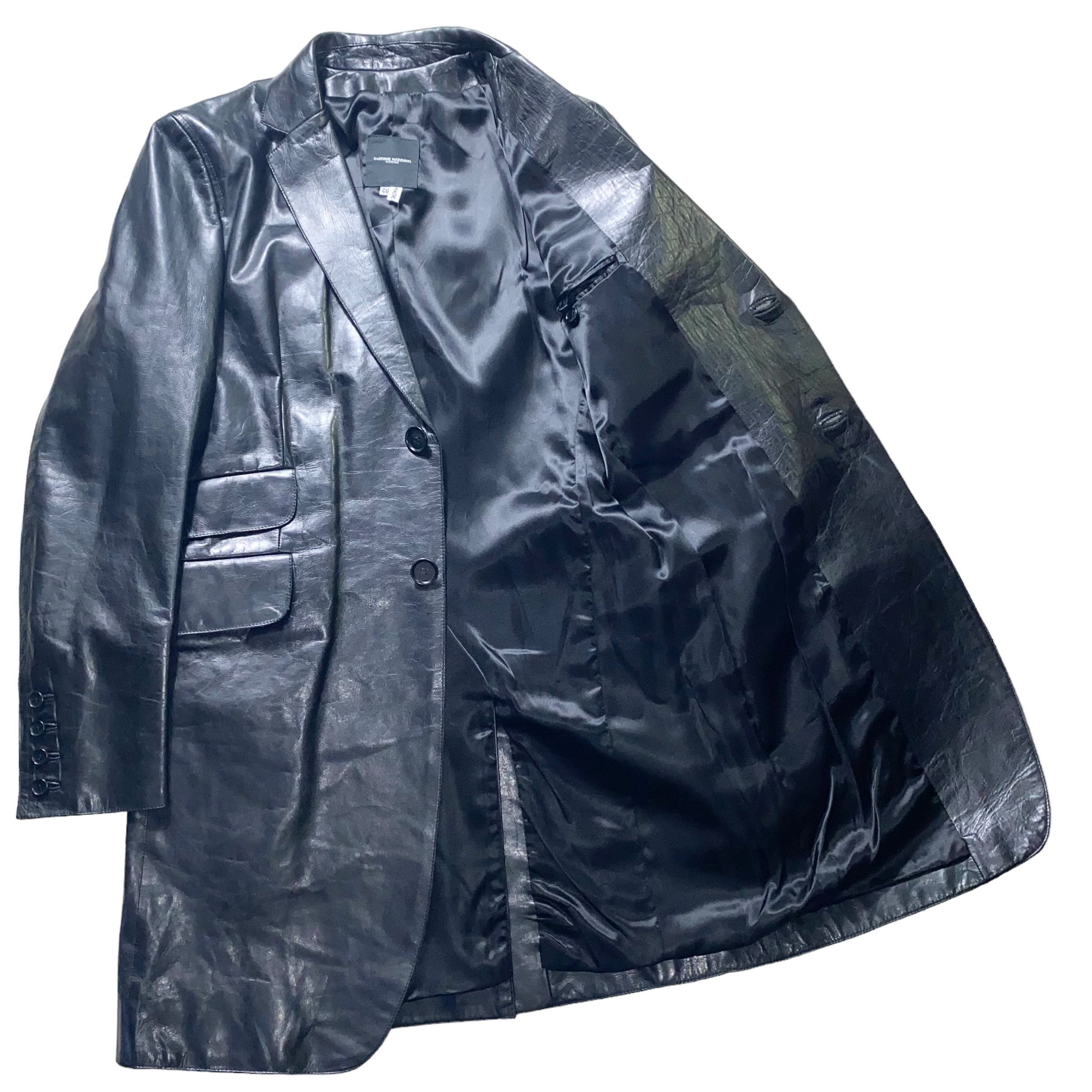 COSTUME NATIONAL HOMME black leather tailored coat | NOIR ONLINE