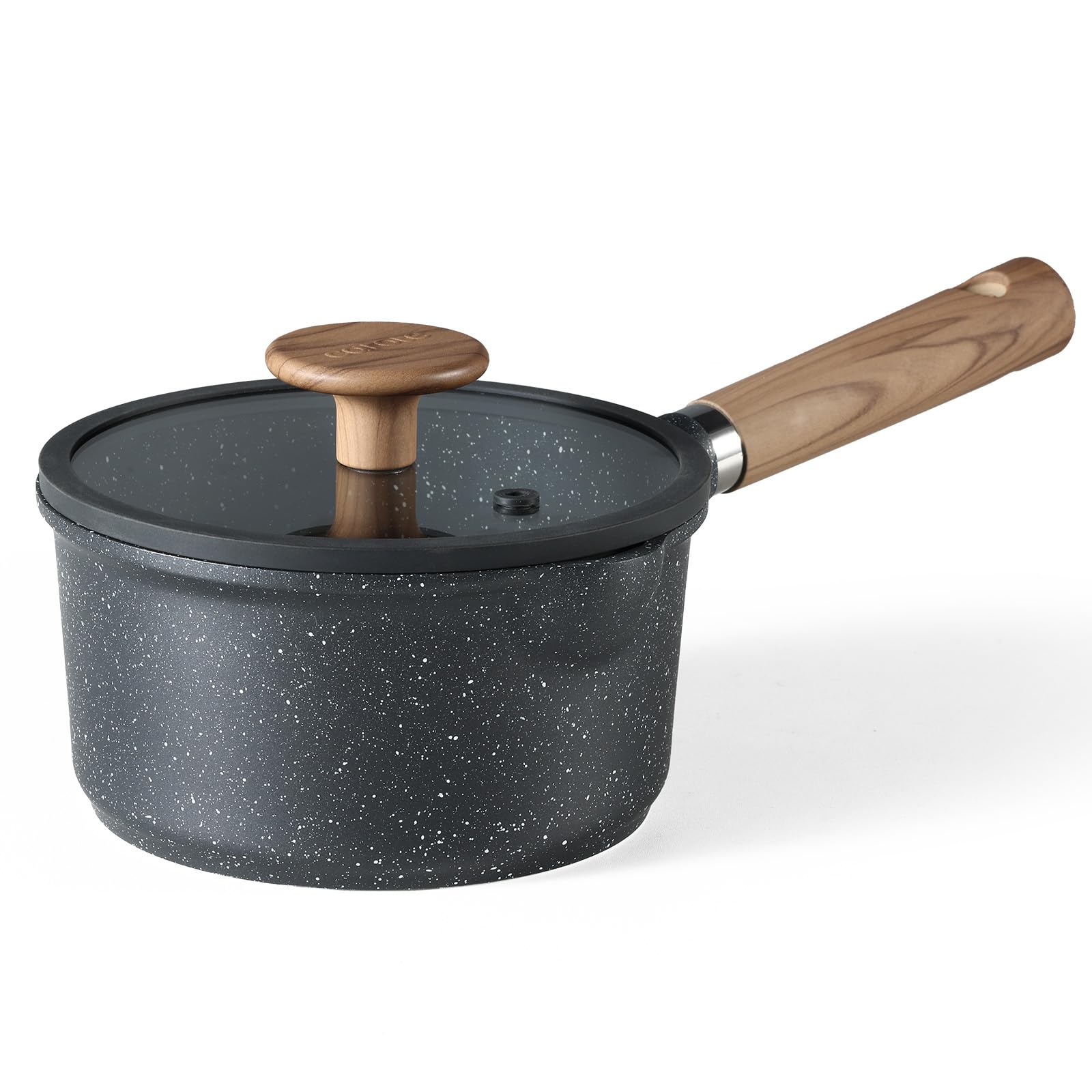 【在庫のみ】CAROTE カローテ 片手鍋16cm 蓋付き IH対応 PFOA PFOS フリー ソースパン マーブルコーティング くっつきにくく洗いやすい 一人鍋 揚げ物 煮物 一年 ブラック Cosy-Blackシリーズ