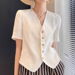 Vネックハーフスリーブシャツ 2type W00482