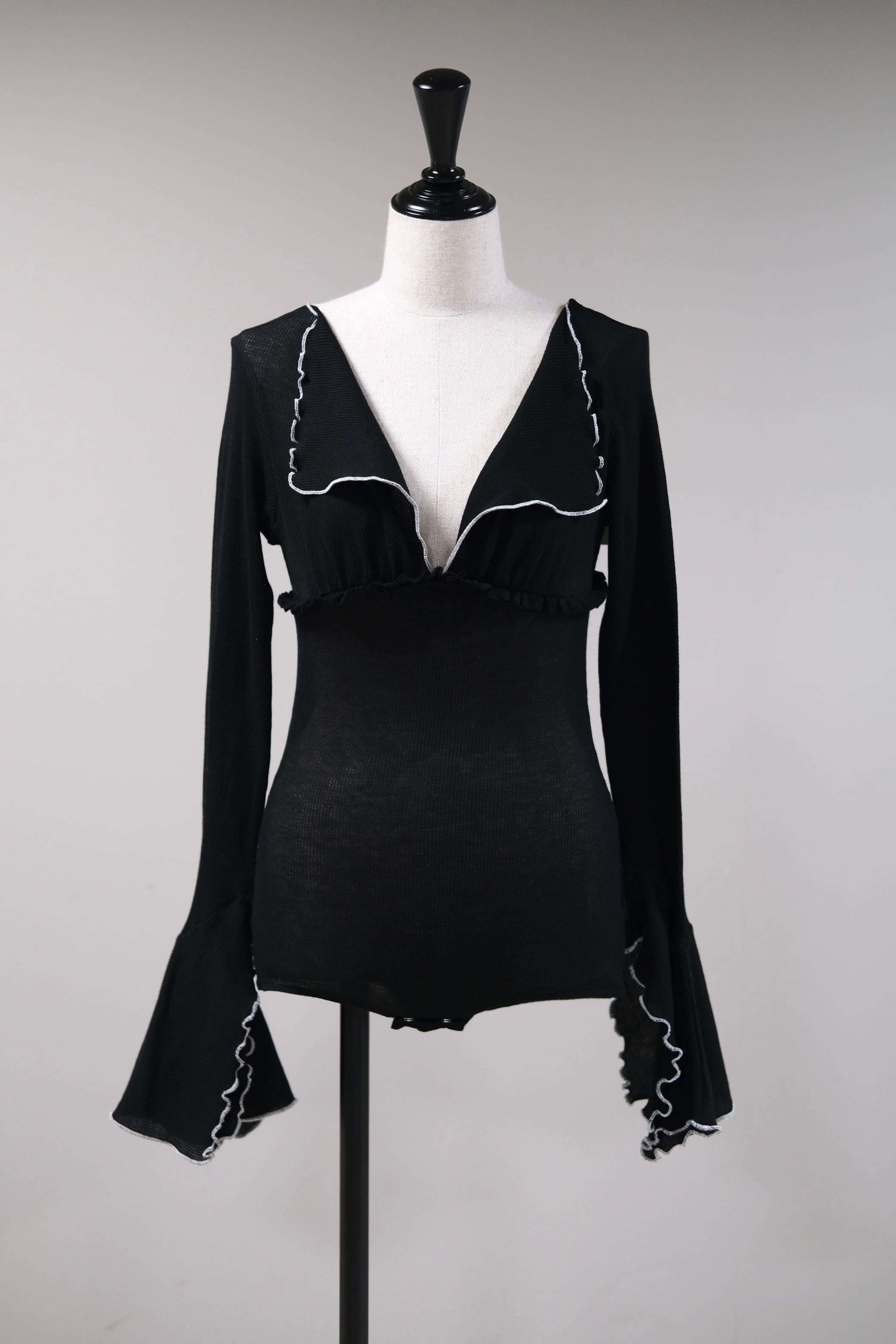 FETICO】RUFFLED-CUFFS WAFFLE BODYSUIT - black - | loop FETICO】RUFFLED-CUFFS WAFFLE BODYSUIT - black - | loop