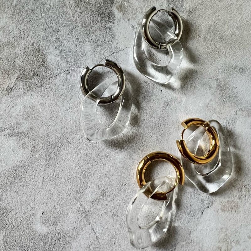 【即納】クリアドロップフープピアス R00010