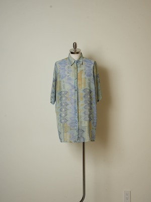 1990s aqua pattern sheer short sleeve shirt