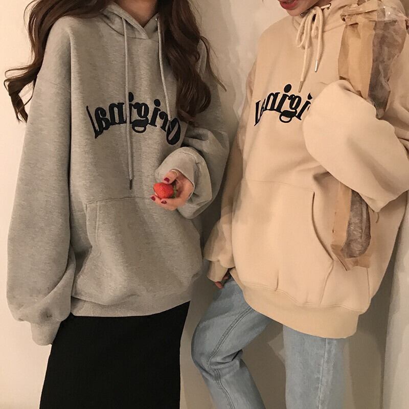 【新作】【送料無料】 帽子付きパーカー女性友人秋ファッションカンガルーポケットレタールーズエレガントプルオーバーファムチュニックかわいいオールマッチ入札イン 0282195340408