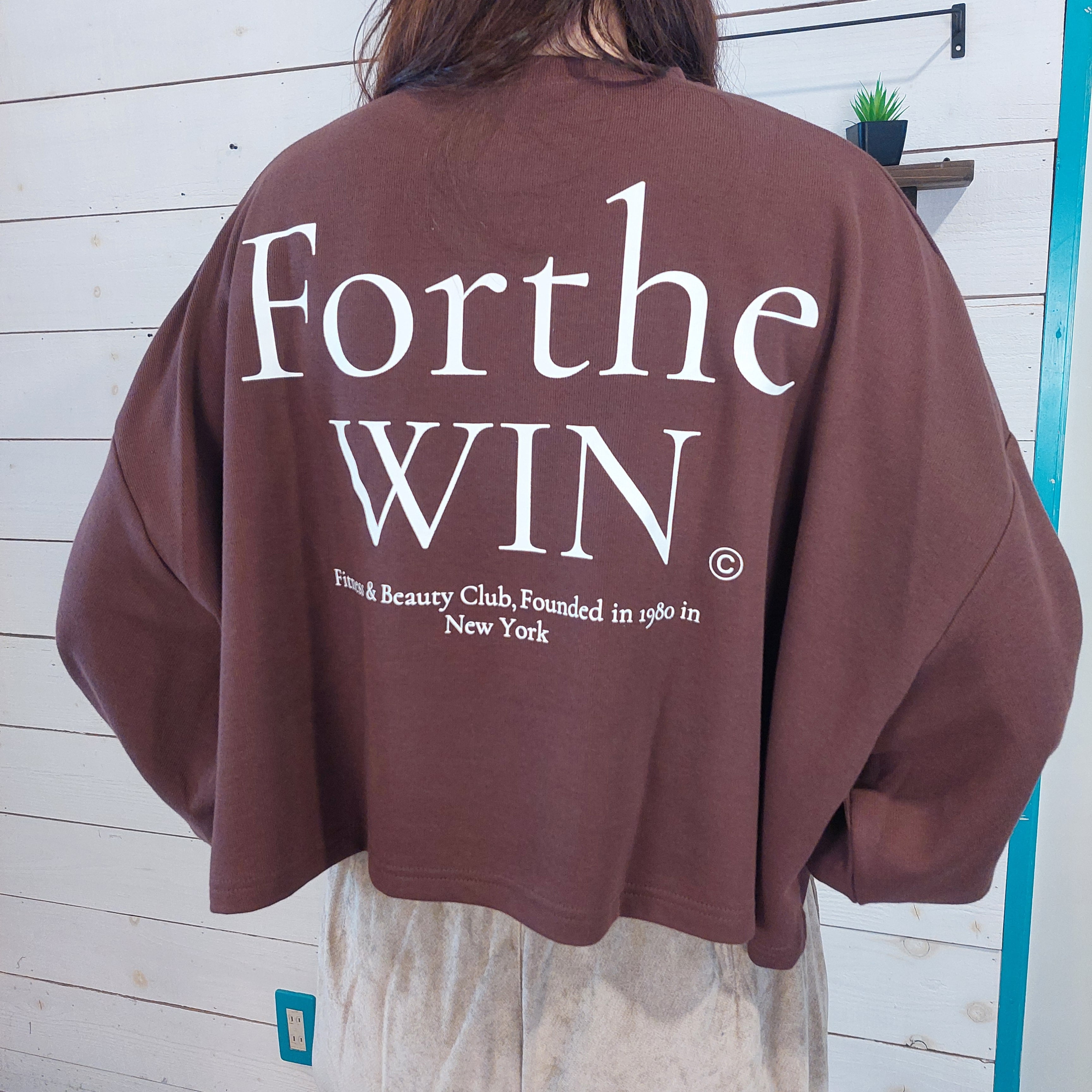 刺繍袖ボリュームTシャツ　2045　短丈ロンティー　フリーサイズ　バックロゴプリント　