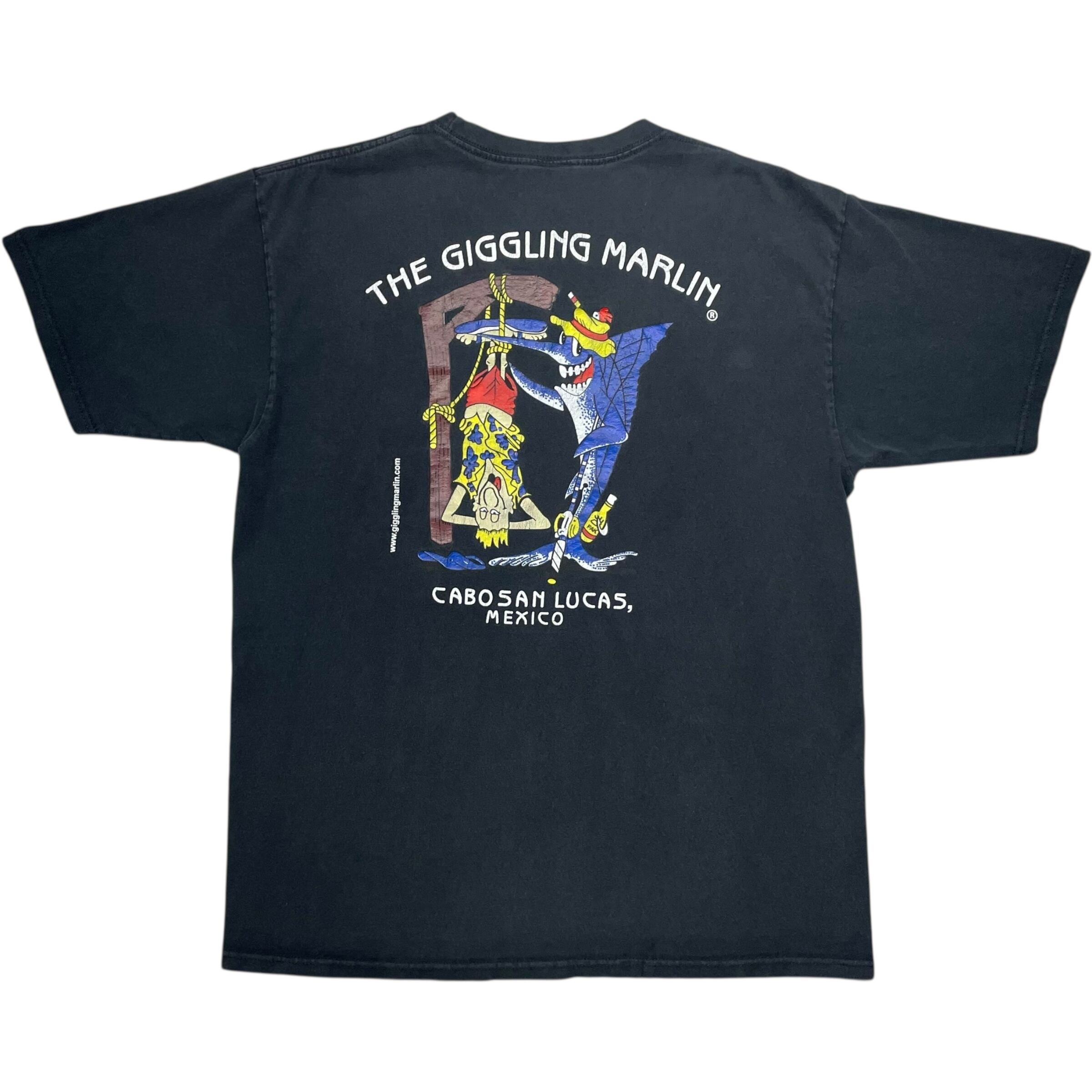 《L》 THE GIGGLING MARLIN Tシャツ 両面プリント 飲食店企業ロゴ ブラック no.7534