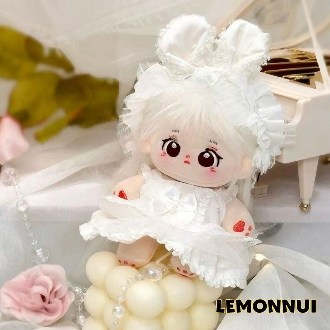 10cm 12cm着せ替え ぬいぐるみ服 白ドレス ちびぬい 耳付き ぬい活