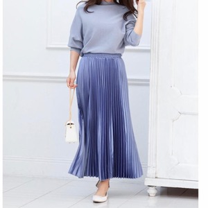 ★送料無料★フリ－☆メタリック光沢プリ－ツロングスカ－ト(SKN9614)