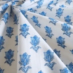 ブロックプリント生地【50cm単位】インド綿 片耳デザイン付き 小花柄 白×水色 #55123-WT2
