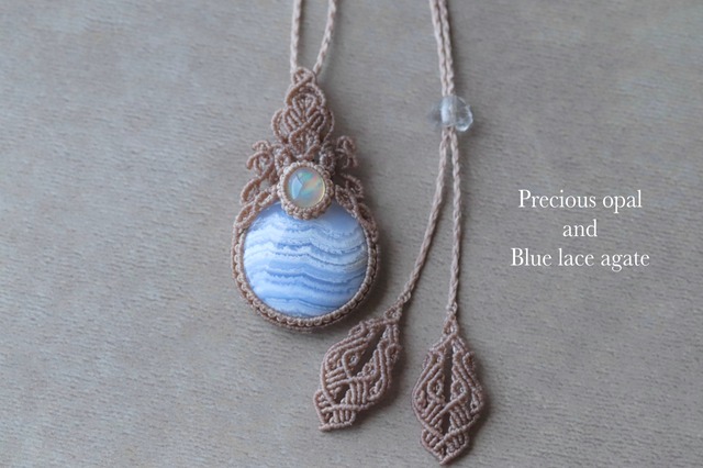 [Precious opal] & [Blue lace agate]  Pendant   -ripple-
