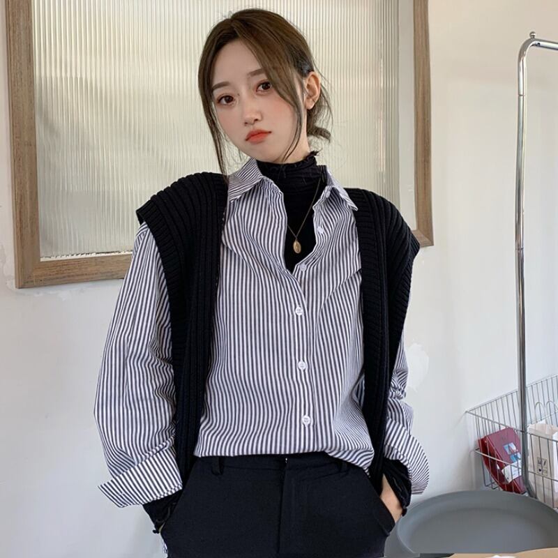 カジュアルシャツ レディーススプリングルーズストライプカーディガン 春物 YY-ファッション25483670954