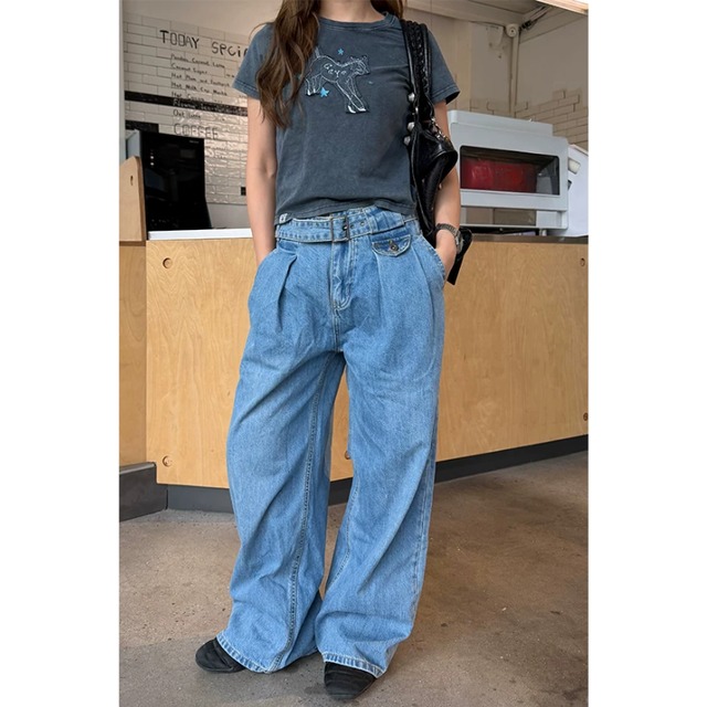 belt-design tuck denim　ベルトデザインタックデニム　J2098