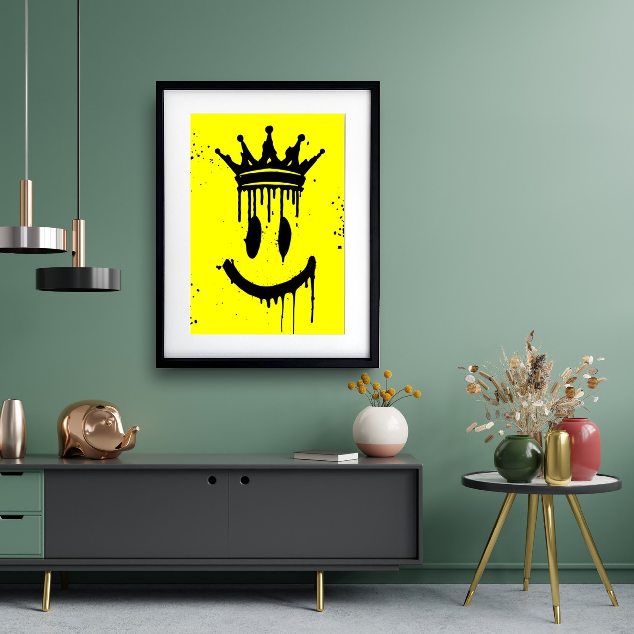 Smiley Crown｜ストリート感あふれるスマイル×王冠アートポスター｜大胆カラーの個性派デザイン｜A3ポスター