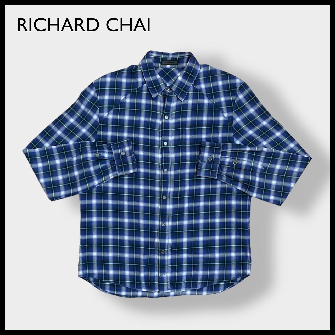 【RICHARD CHAI】USA製 チェック柄 長袖シャツ M ブルー系 リチャードチャイ US古着