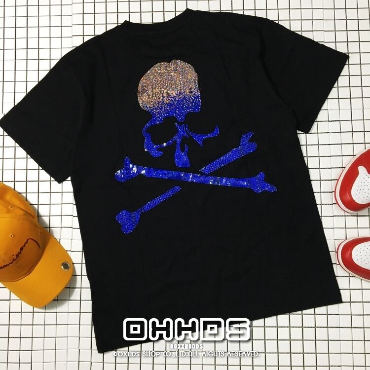 ダークブルーホワイトルーズTシャツ コットン SMLXL53563396261