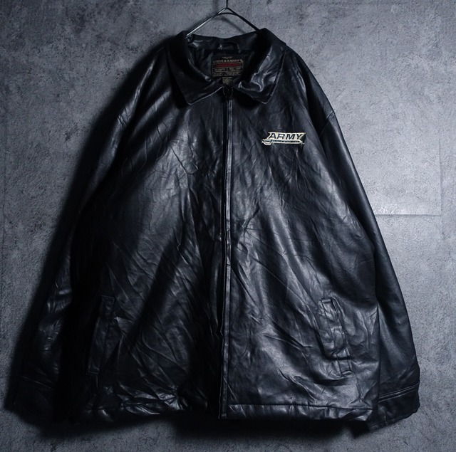 “STEVE&BARRY’S” Black Logo Embroidery Design Faux Leather Jacket