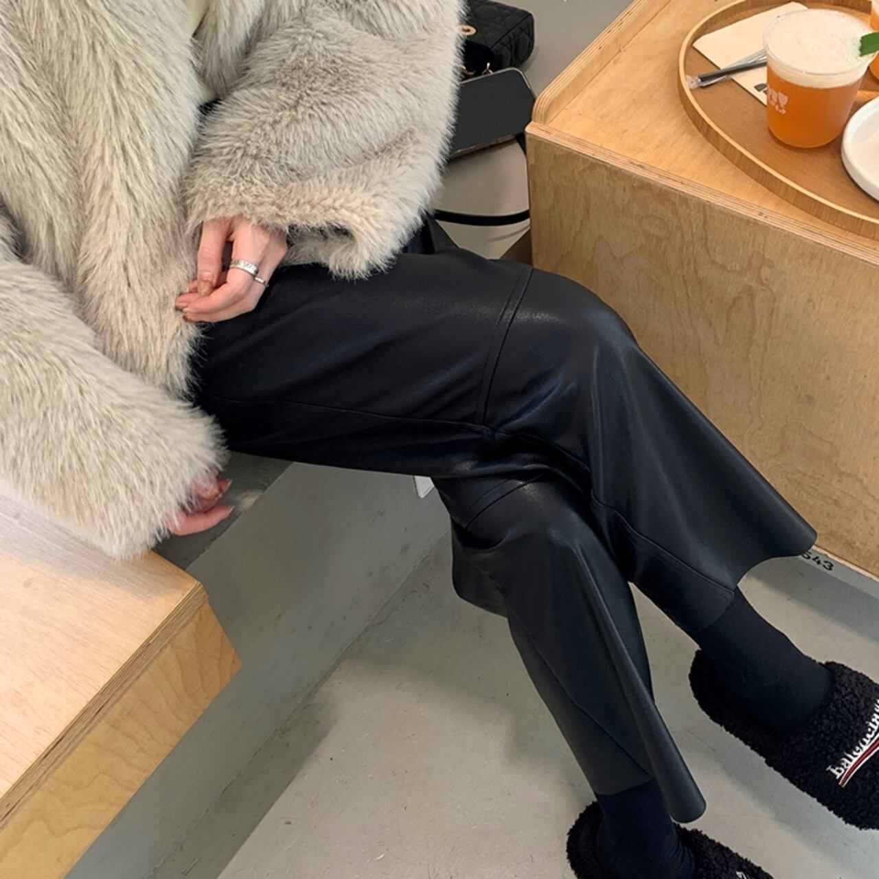 Straight Fake Leather Pants 00837