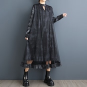 メッシュ切替 Aライン ロングワンピース 00041