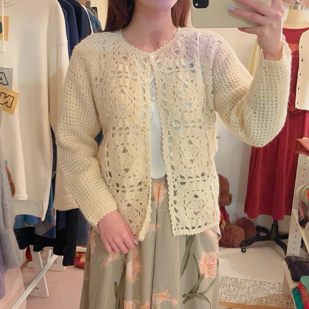 openwork motif knit cardigan