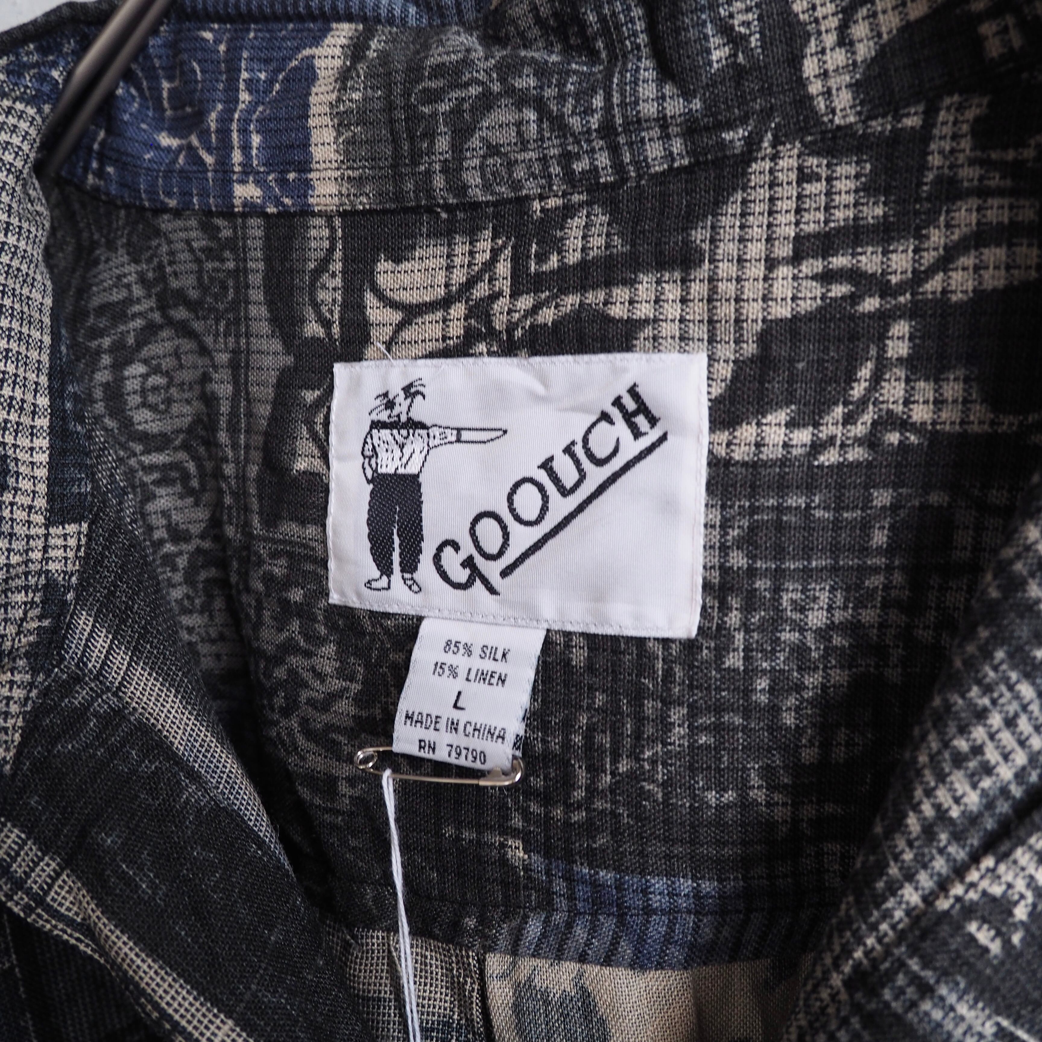 1990s ” Goouch ” contemporary collage art printed vintage loose silhouette silk shirt