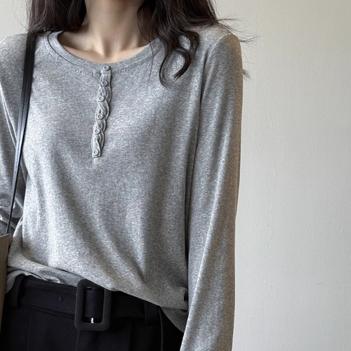 4色／ボタンデザインカットソー ・19621