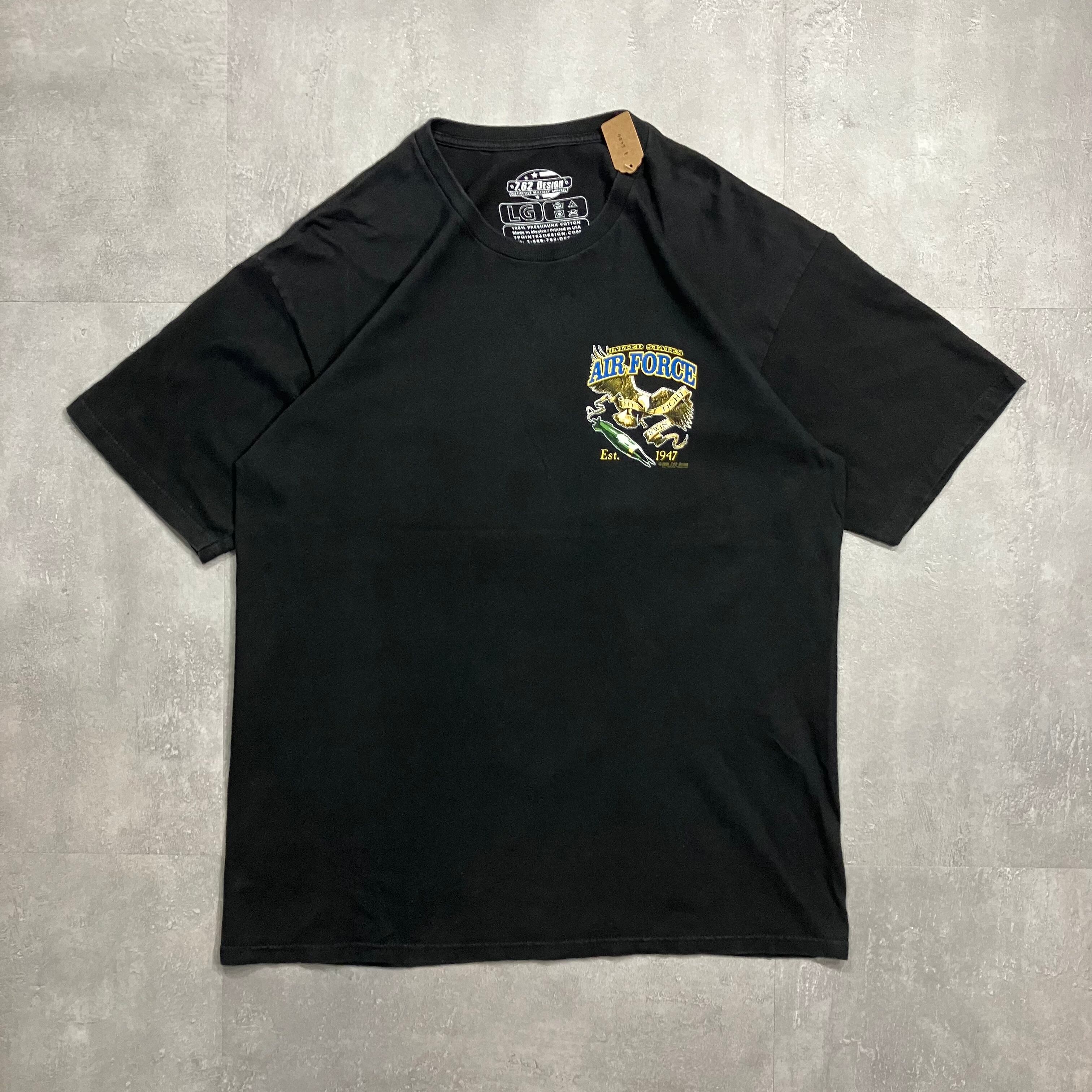 《L size》U.S.AIR FORCE military プリントTシャツ ブラック 両面プリント No.3798