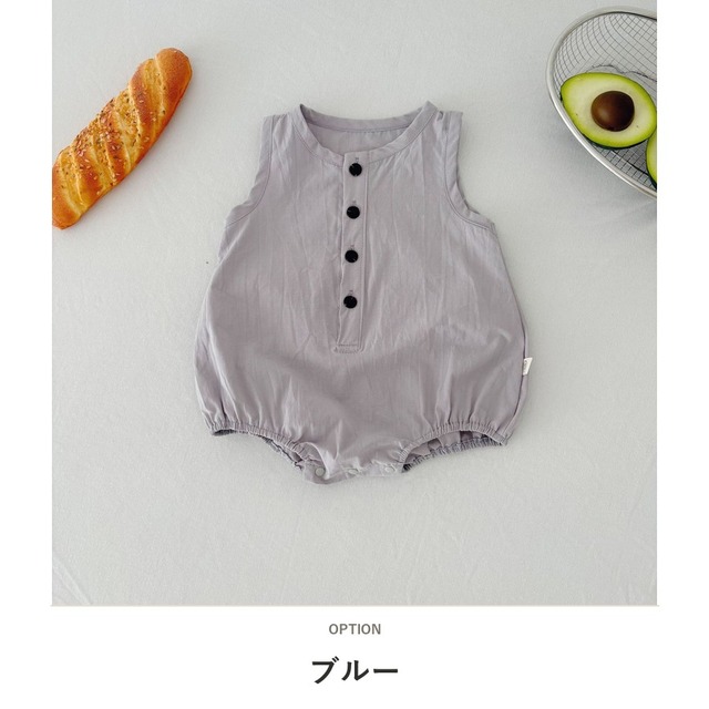 【BABY】ベーシックボタンノースリーブロンパース - 3