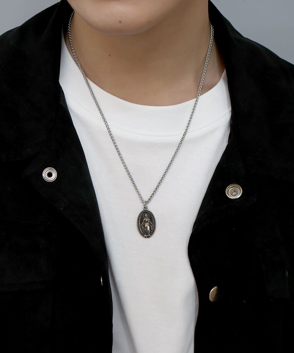 【サージカルステンレス 316L】メンズライク モチーフネックレス オーバルコイン 金属アレルギー対応