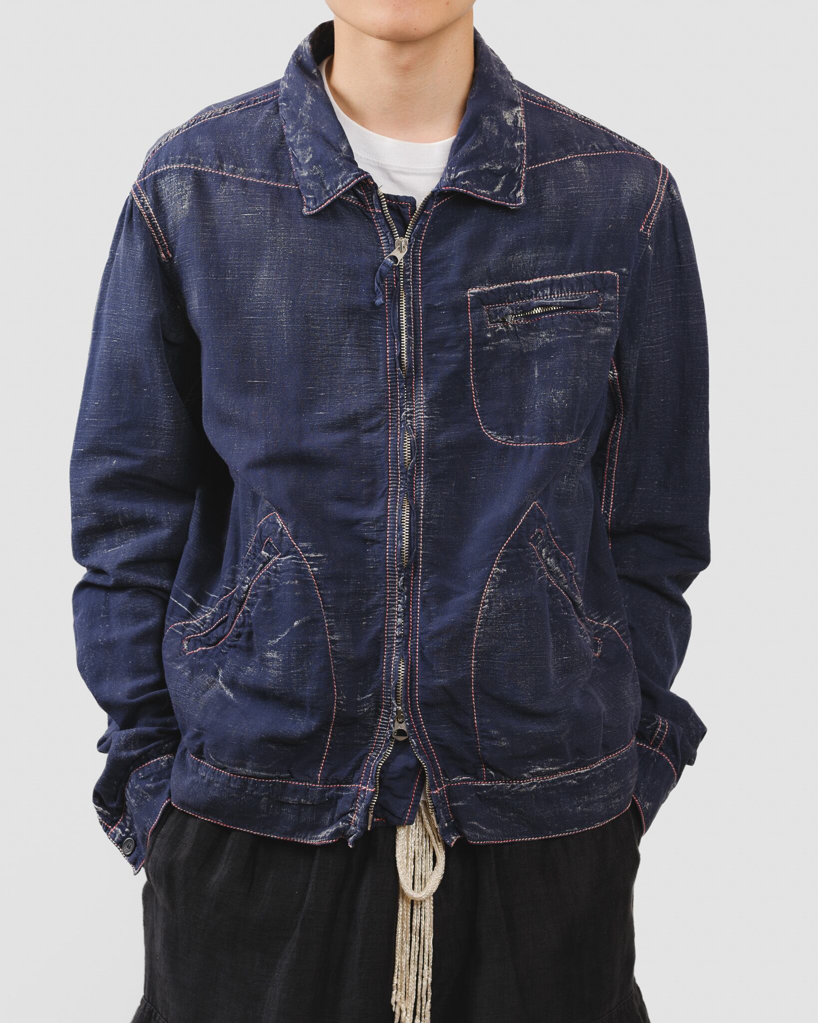1990's] “ARMANI JEANS” Indigo Hemp Coating Jacket (Made in Italy