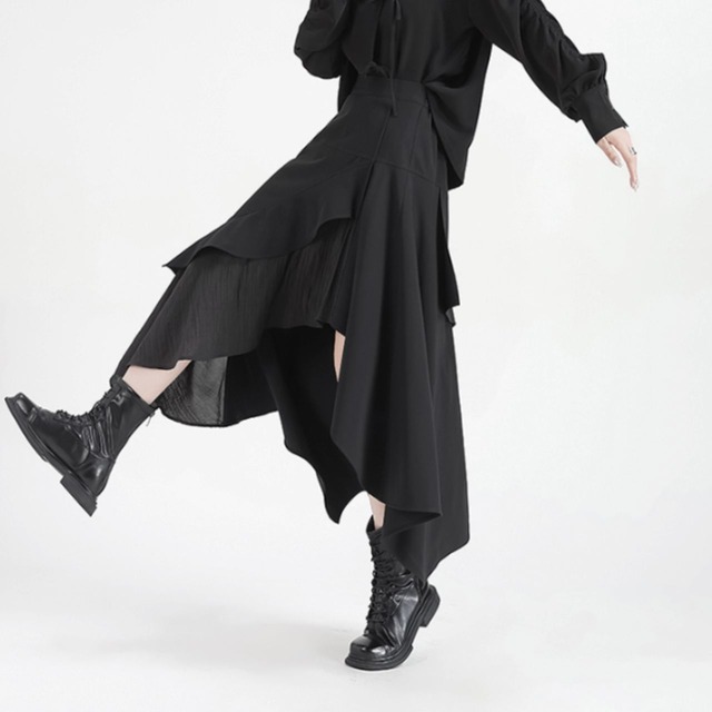 Asymmetrical hem high waist flare skirt C0950