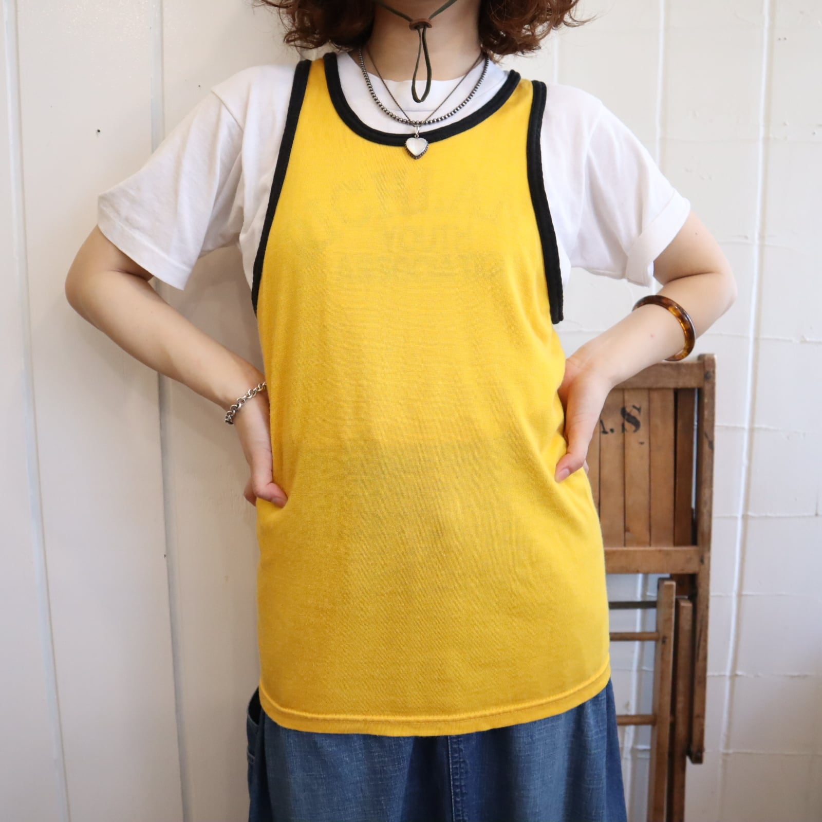 60s yellow×black numbering tanktop [l-5599] | Fizzvintage