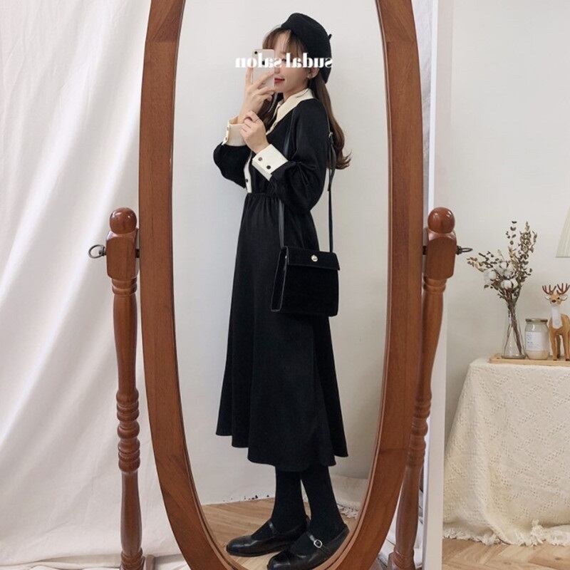 送料無料 モノクロ バイカラーワンピ ワンピース モノクロ デート 女子会 レトロ 可愛い Lamitte Deco トレンド 韓国ファッション ショップ Base店