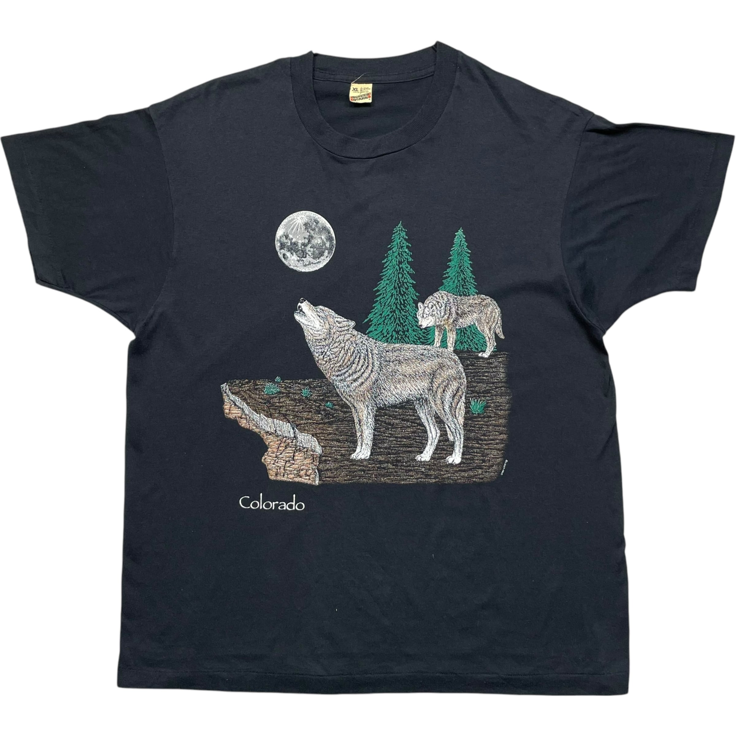 《XL》SCREEN STARS スクリーンスターズ Tシャツ アニマルプリント オオカミ シングルステッチ ブラック USA製 80年代 vintage no.7233