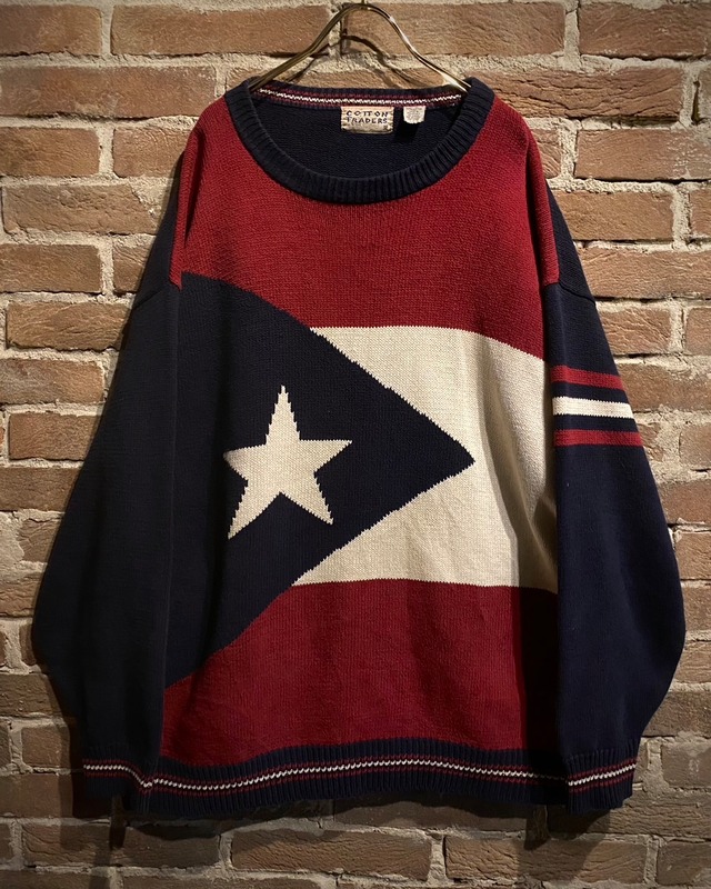 【Caka act3】Star × Color Swiching Loose Cotton Pullover Knit