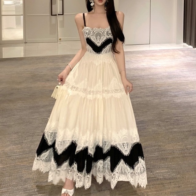 【即納】バイカラーレースキャミワンピース