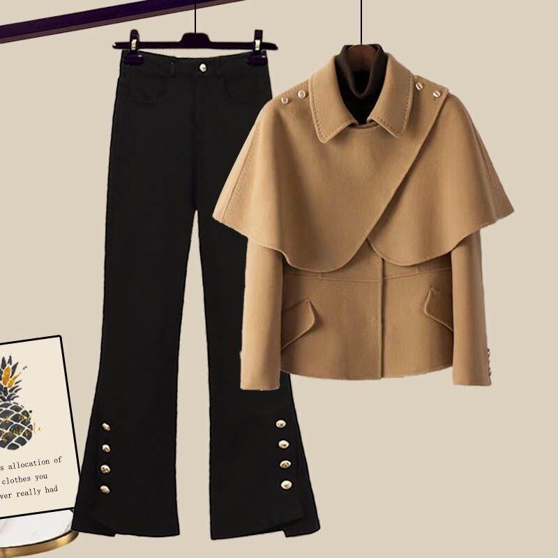 【set】ショートコート×フレアパンツセット N2363