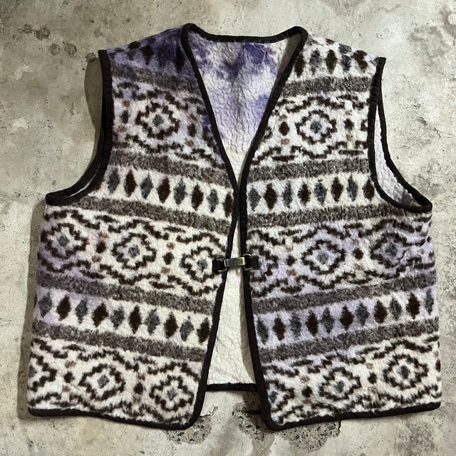 〖EURO_vintage〗made in Germany full patterned lambwool vest/ドイツ製 総柄 デザイン ラムウール ベスト/xxlsize/#0602/osaka