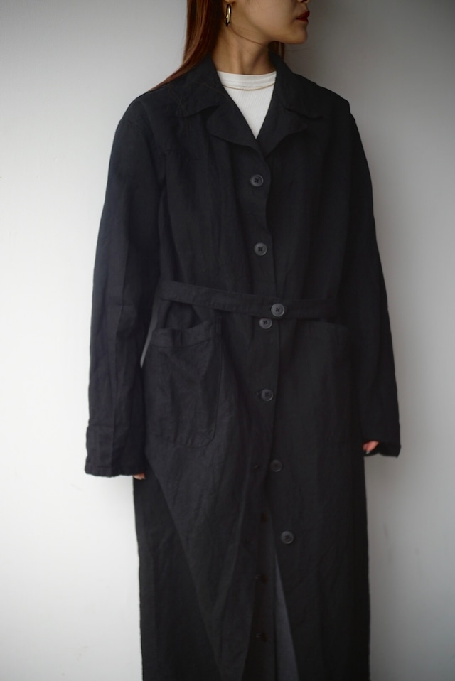 【monoya】french military linen coat black