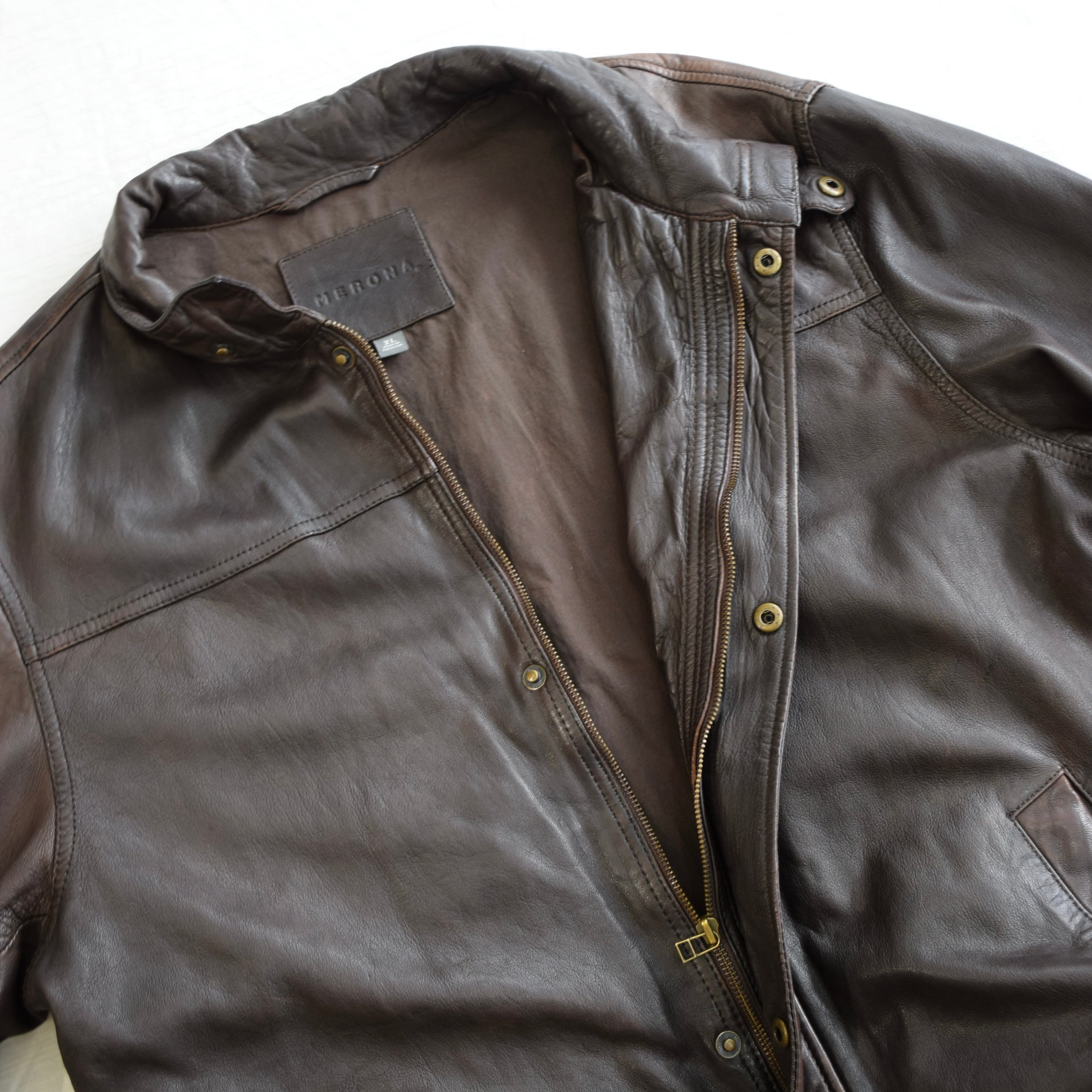 MERONA レザージャケット メンズ XL ブラウン ミドル丈 古着