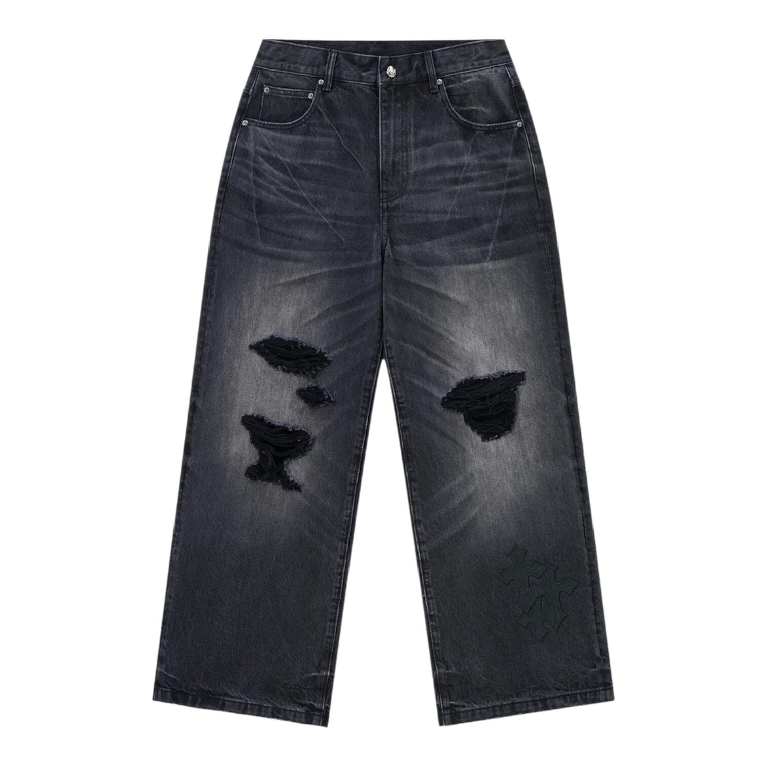 【supplier】Multiple Cross Leather Patch Baggy Denim【サプライヤー】