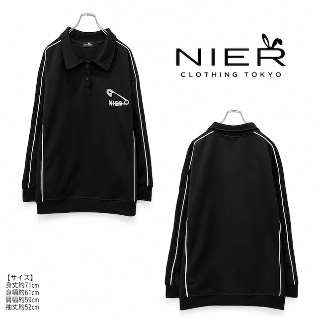 襟付きSAFETY PIN LOGO SIDE LINE PULLOVER【BLACK】