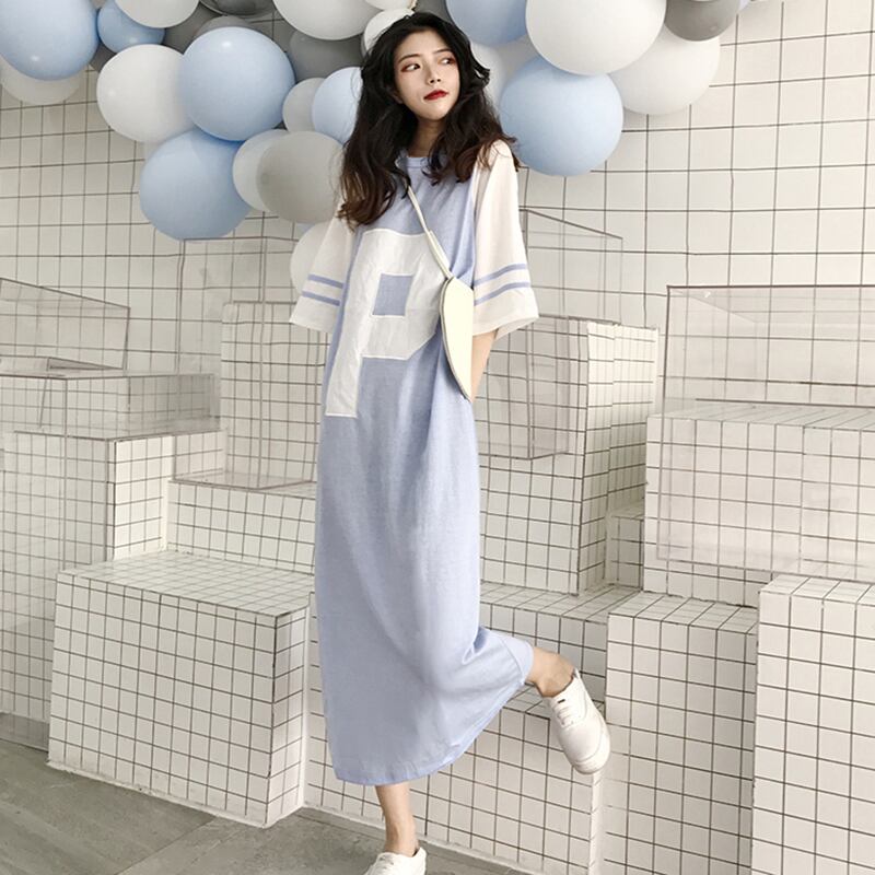 サマードレス レッドTシャツ スカート ルーズロング 夏物 1号婦人48934431396